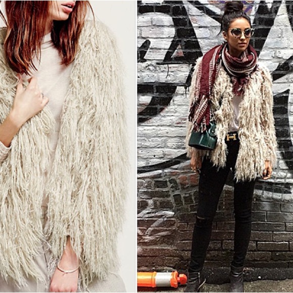 Free People Old Faithful Beige Shaggy Knit Jacket size medium - Picture 3 of 8